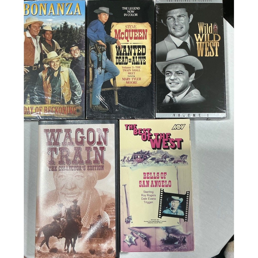 Vintage Western VHS Lot Bonanza Steve McQueen Wild Wild West 5 Tapes